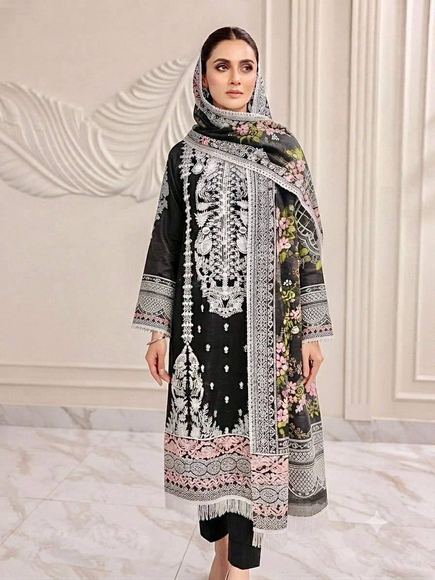Black Elegance Digital Printed 3-Piece Lawn Suit
