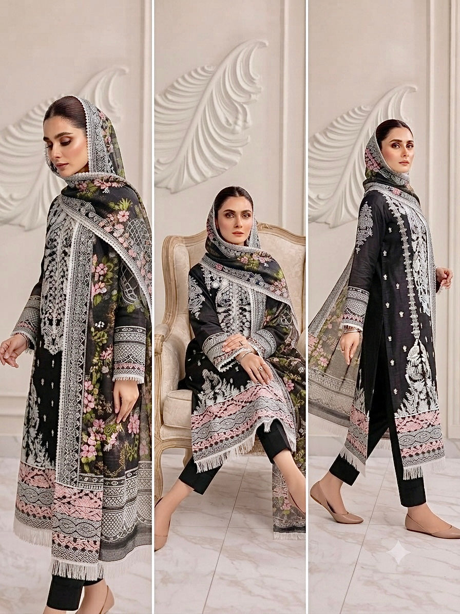 Black Elegance Digital Printed 3-Piece Lawn Suit