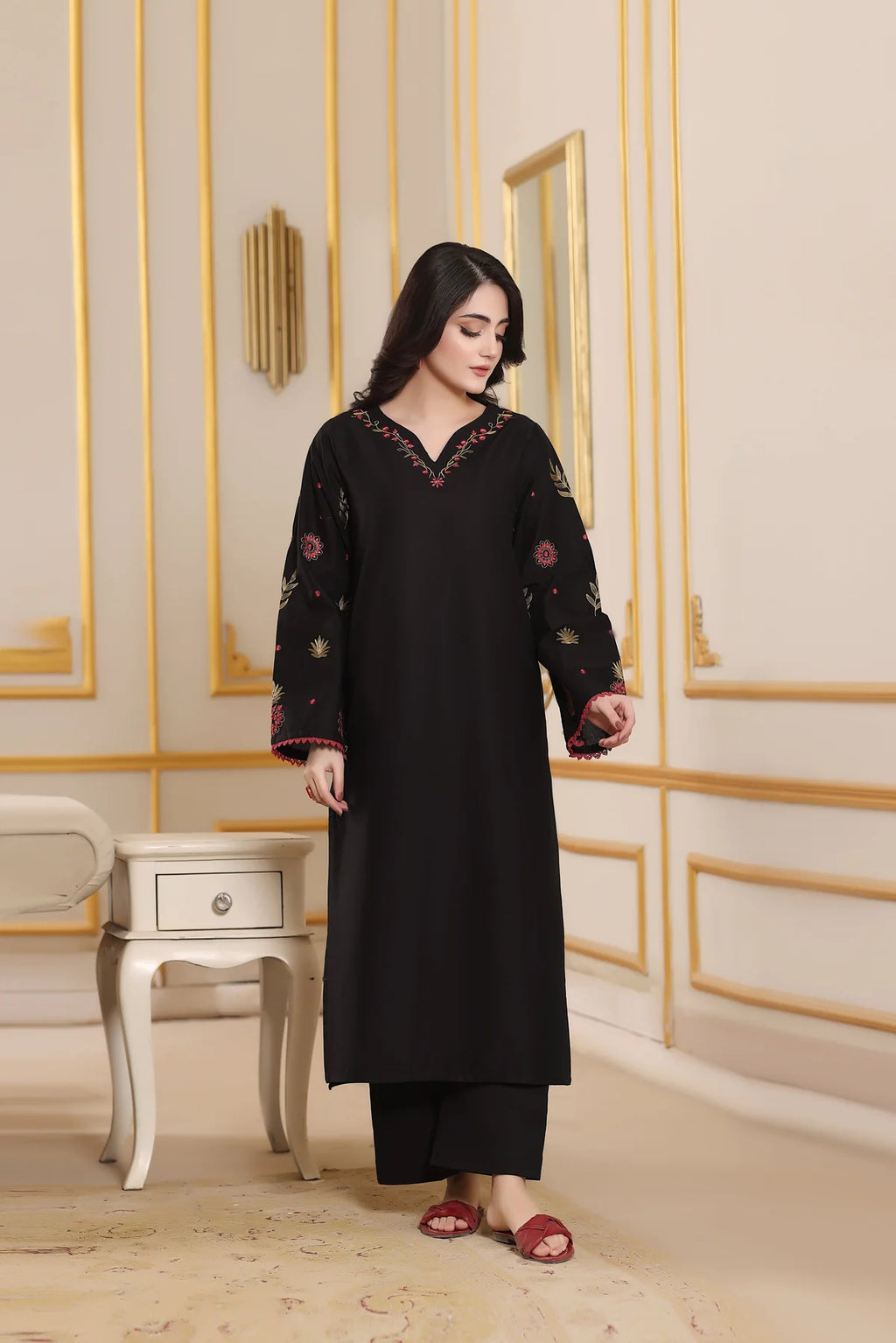 Elegant Black Embroidered 3-Piece Suit