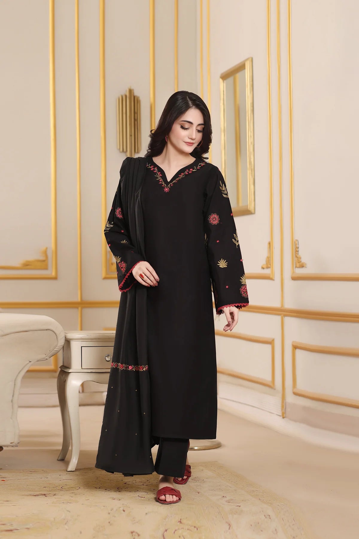 Elegant Black Embroidered 3-Piece Suit