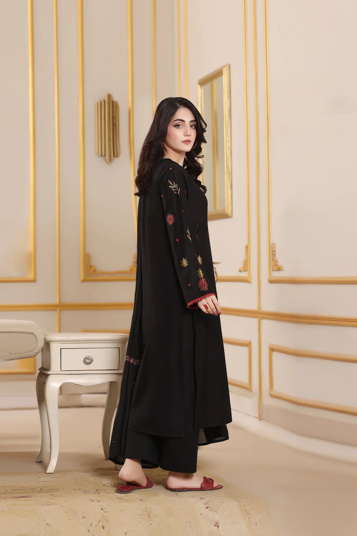 Elegant Black Embroidered 3-Piece Suit