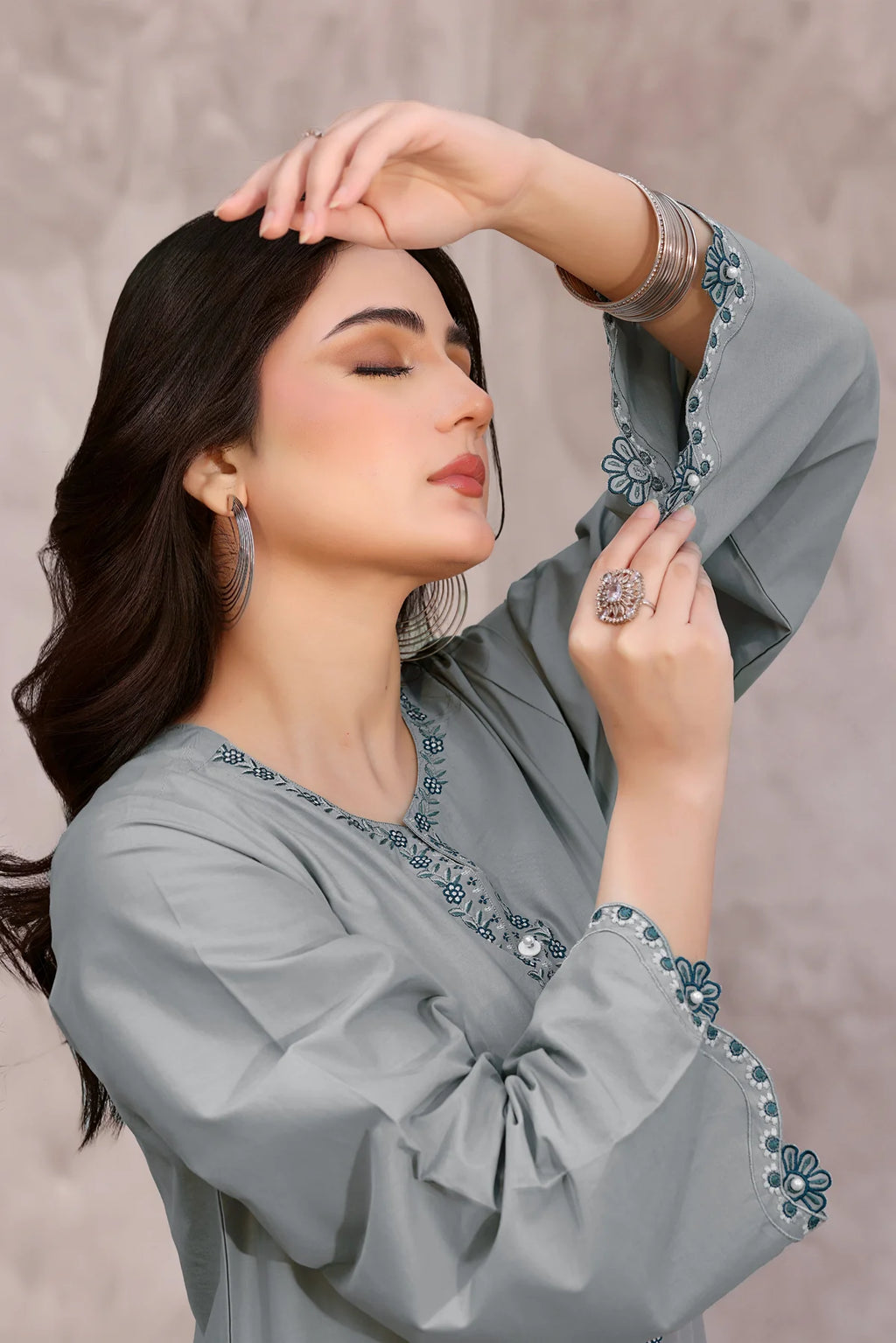 Embroidered Gray 3PC Lawn Dress