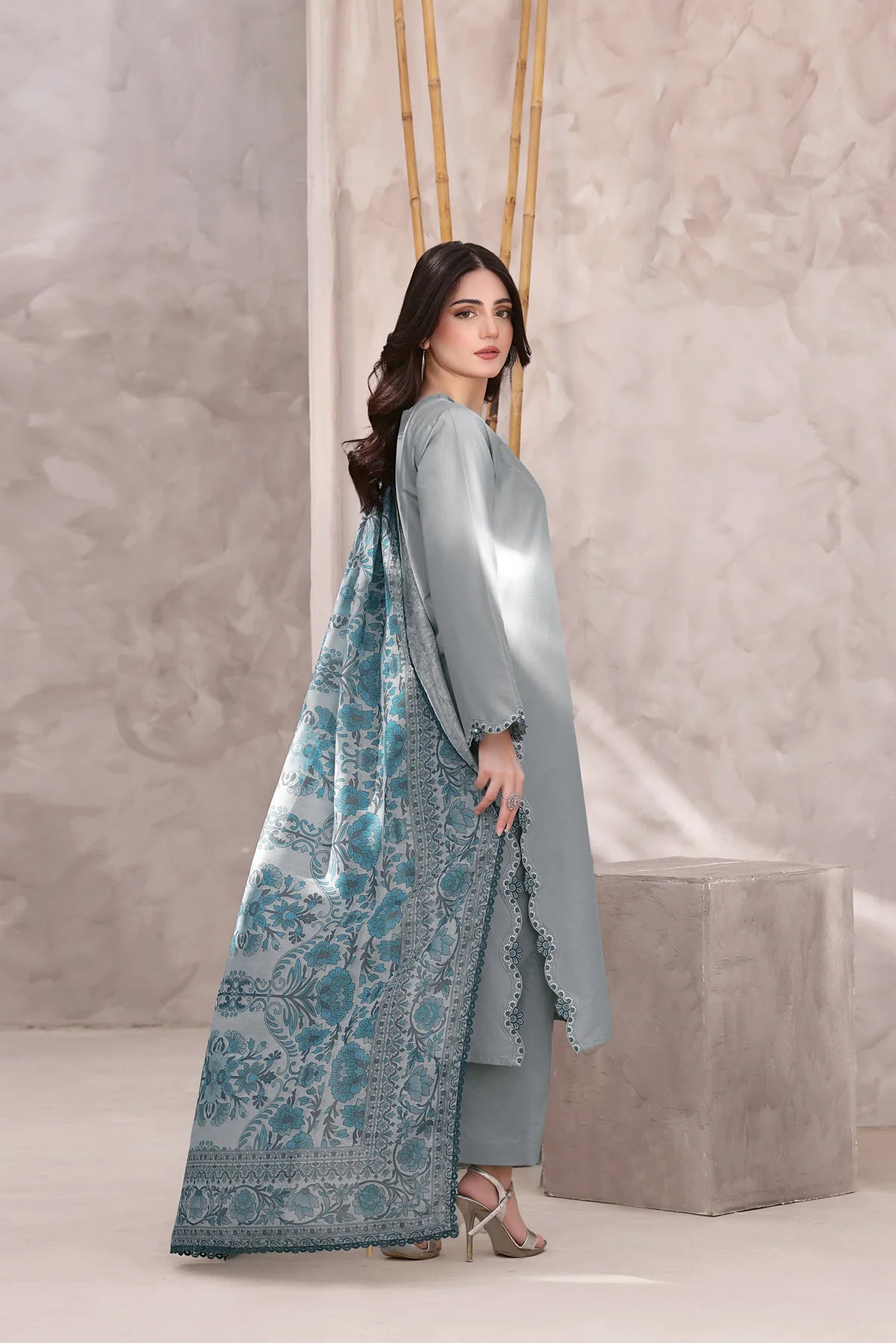 Embroidered Gray 3PC Lawn Dress