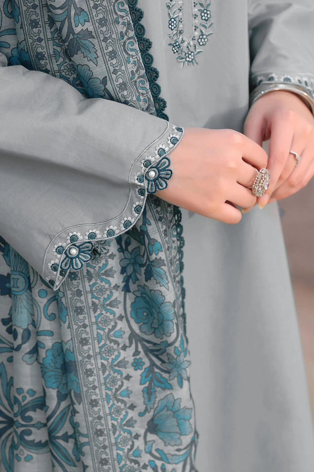 Embroidered Gray 3PC Lawn Dress