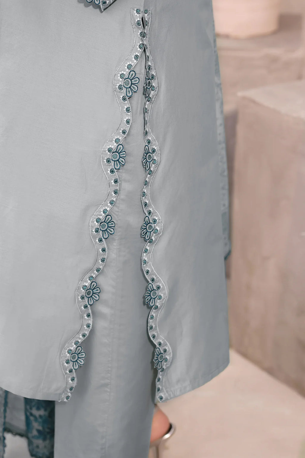 Embroidered Gray 3PC Lawn Dress