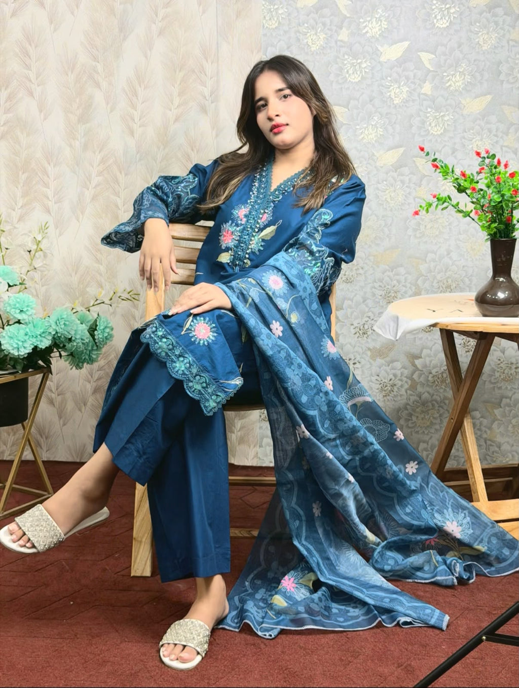 Midnight Bloom Embroidered 3-Piece Lawn Suit