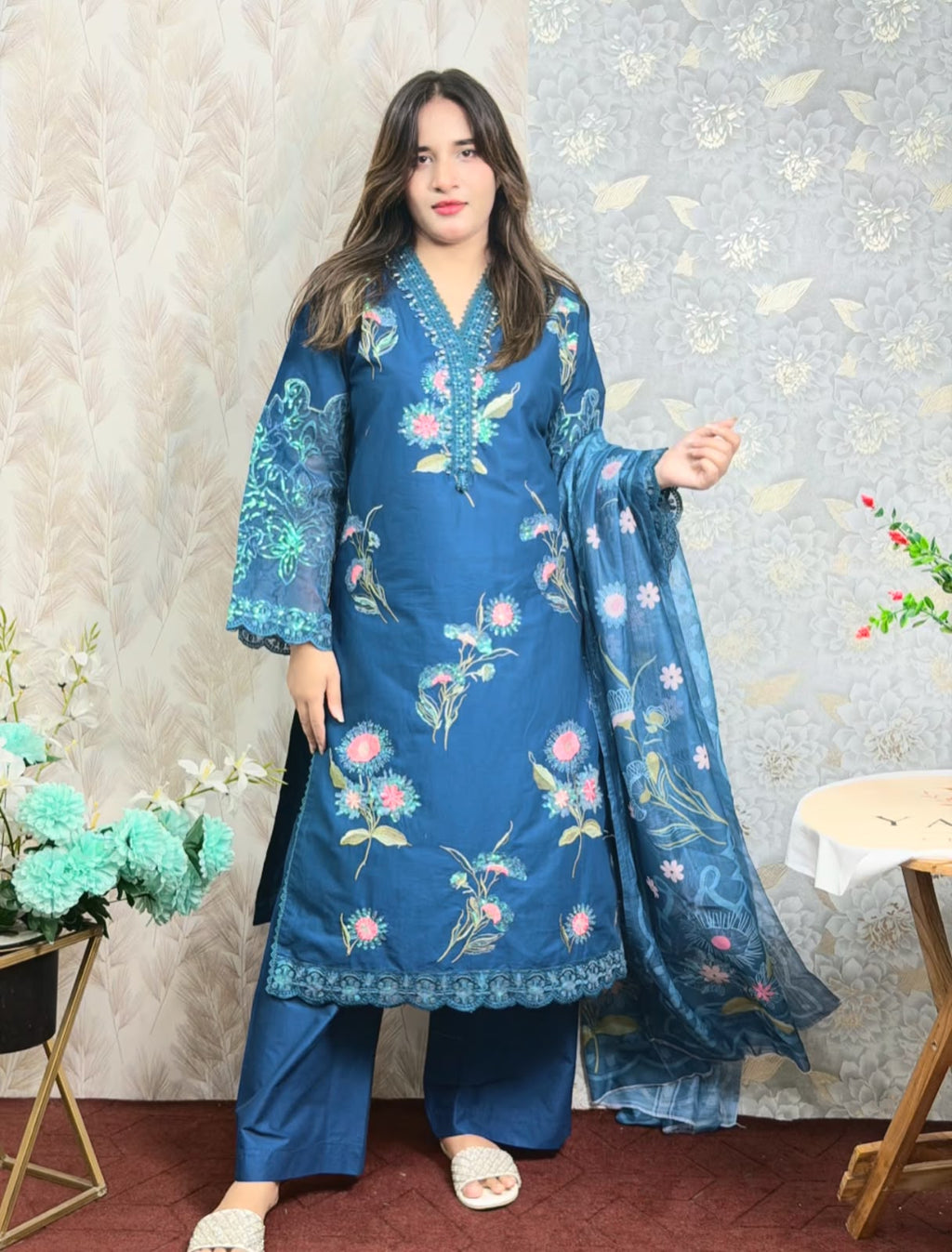 Midnight Bloom Embroidered 3-Piece Lawn Suit