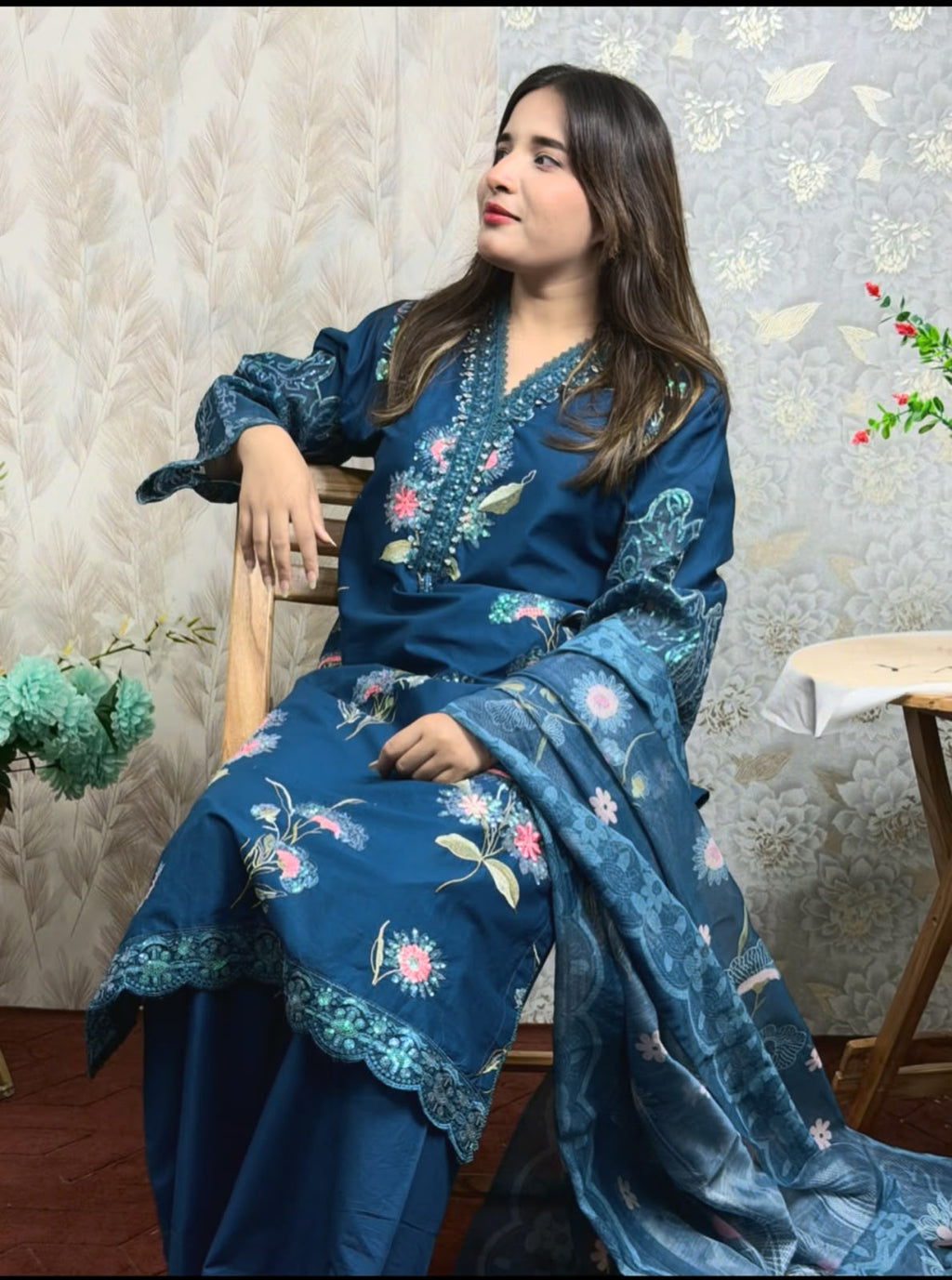 Midnight Bloom Embroidered 3-Piece Lawn Suit