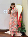 Beige 3-Piece Lawn Cambric Stitched Suit with Chiffon Dupatta